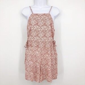 Sadie & Sage Printed Romper Red & White Women's Size Small Lace Up Square Neck